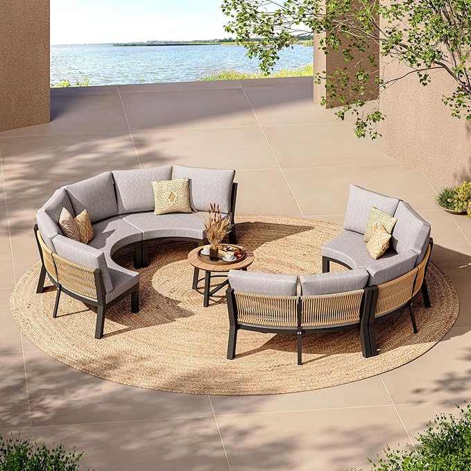 Outdoor Patio Furniture Set, 7 Piece Aluminum Curved Outdoor Sectional Sofas by Oasbira