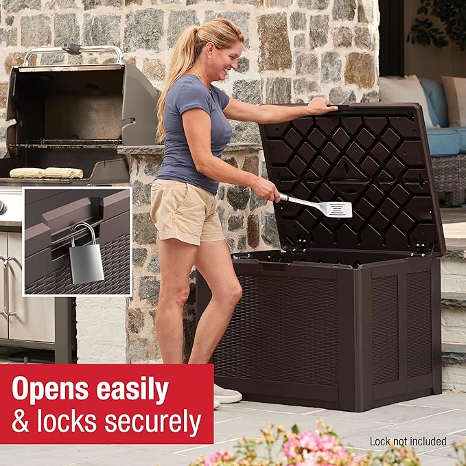 Rubbermaid Medium Resin Outdoor Storage Deck Box Weather Resistant Brown Deck - Image 8