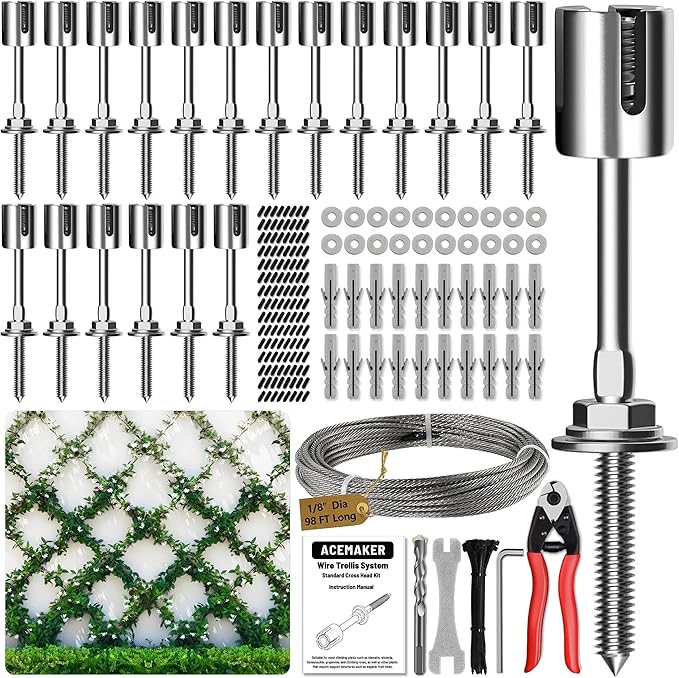 Wire Trellis for Climbing Plants Outdoor, 20-Set Wall Wire Trellis Kit by Acemaker