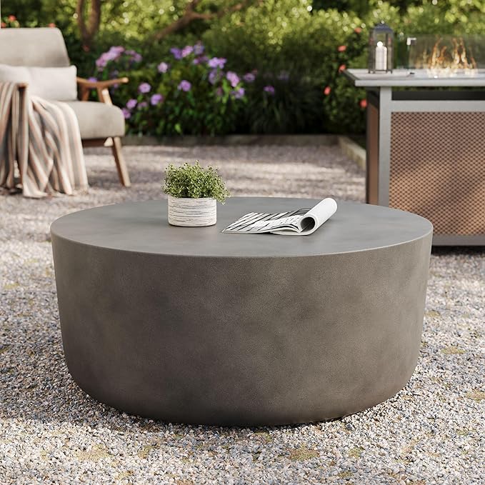 Modway Brion 34 Inch Round Concrete Coffee Table – Indoor/Outdoor Tapered - Image 2