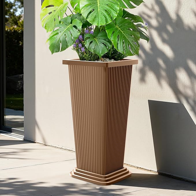 Set of 2 Large Planters for Outdoor Plants 24" Tall Tapered Modern Flower Pots - Image 5