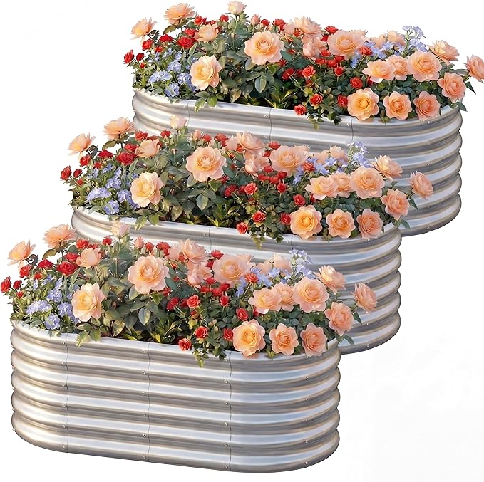 AHEONLAR 3 Pack 4×2×1.5ft Galvanized Raised Garden Beds Outdoor, Sturdy Planter by AHEONLAR