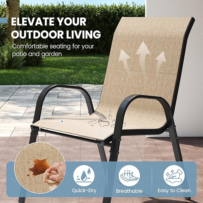 Patio Dining Chair Set of 6, Outdoor Stackable Dining Chairs High Back - Image 4
