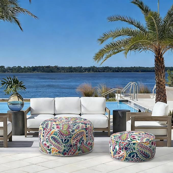 LVTXIII Indoor/Outdoor Extra Large Inflatable Ottoman Pouf D31 x H14 Inch - Image 6