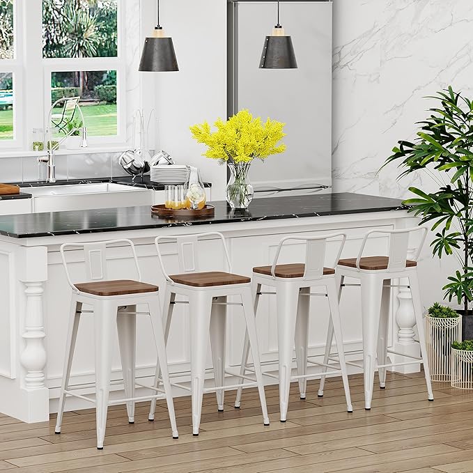 Yongchuang 26 inch Metal Bar Stools Set of 4 Counter Height Barstools Farmhouse - Image 4