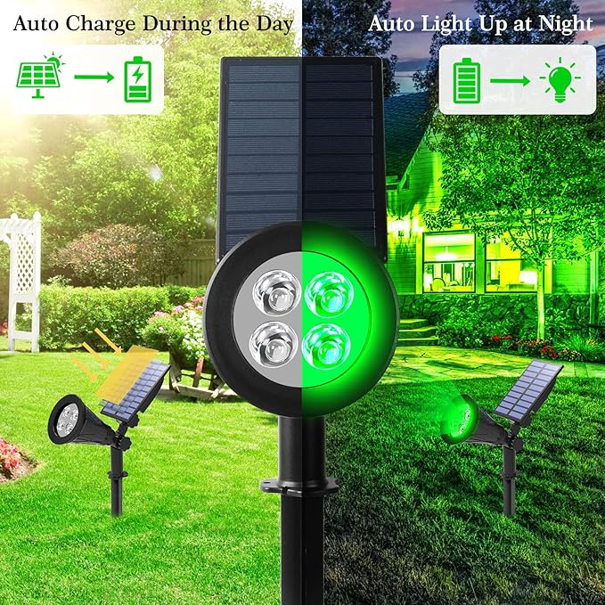 T-SUN Green Solar Spotlights, IP65 Waterproof Outdoor 4 LED Solar Garden Lights - Image 2