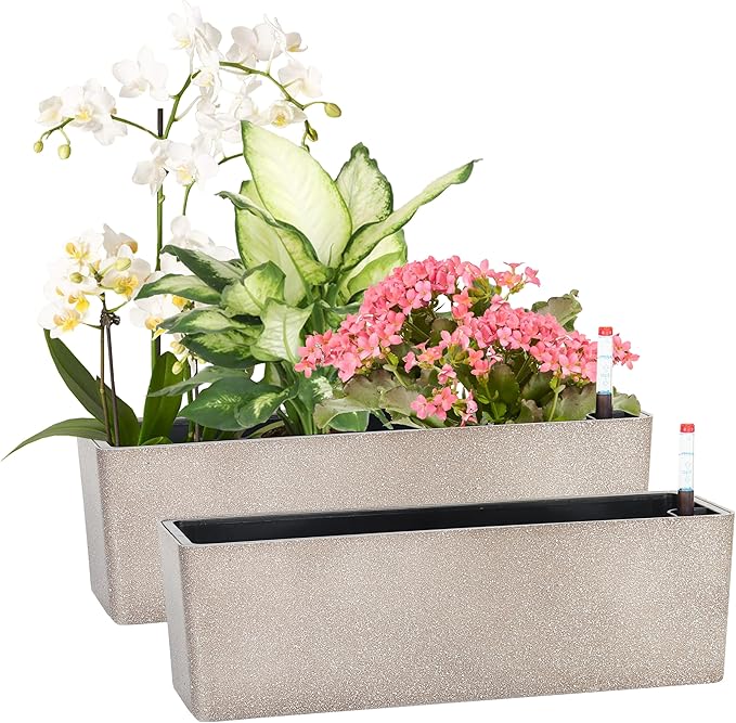 GardenBasix Elongated Self Watering Planter Pots 2-Pack Window Box 5.5 x 16 by GardenBasix