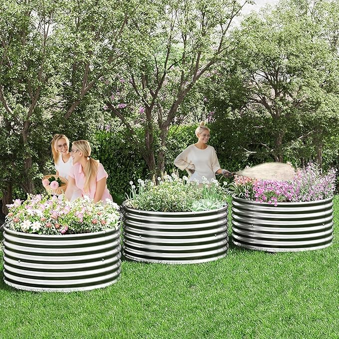 4 Pack 3x3FT Round Corrugated Galvanized Steel Raised Garden Bed Outdoor - Image 7