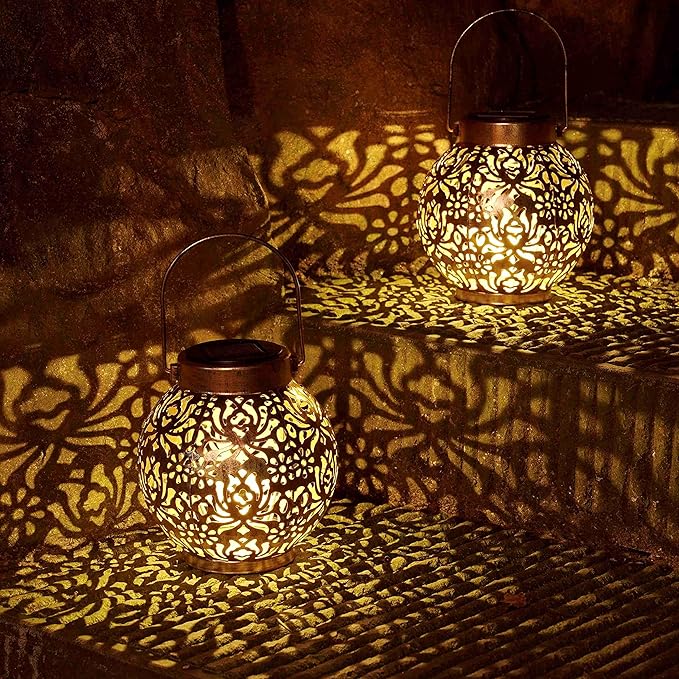 Set of 2 Solar Lanterns Outdoor Hanging Decorative Lights - Image 5
