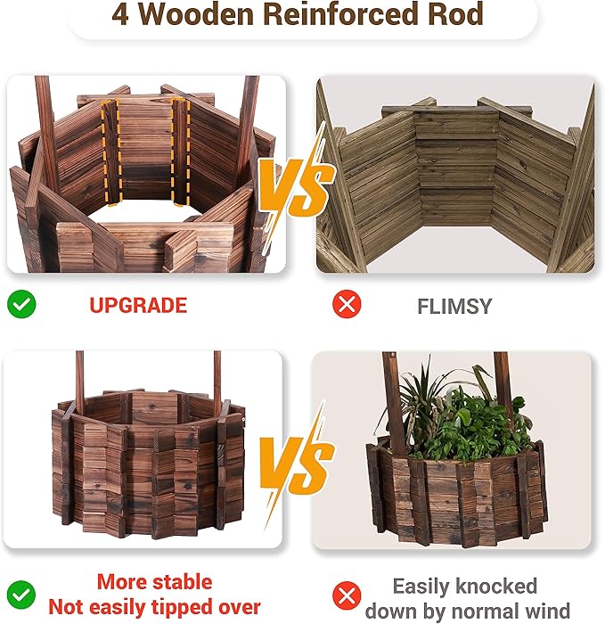 UDPATIO Wishing Wells for Outside, Wooden Wishing Well Planter for Yard - Image 3
