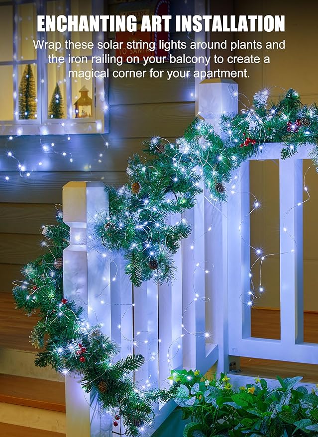 Minetom Solar String Lights, 2 Packs Total 66Ft 200 LED Solar Fairy Lights - Image 6