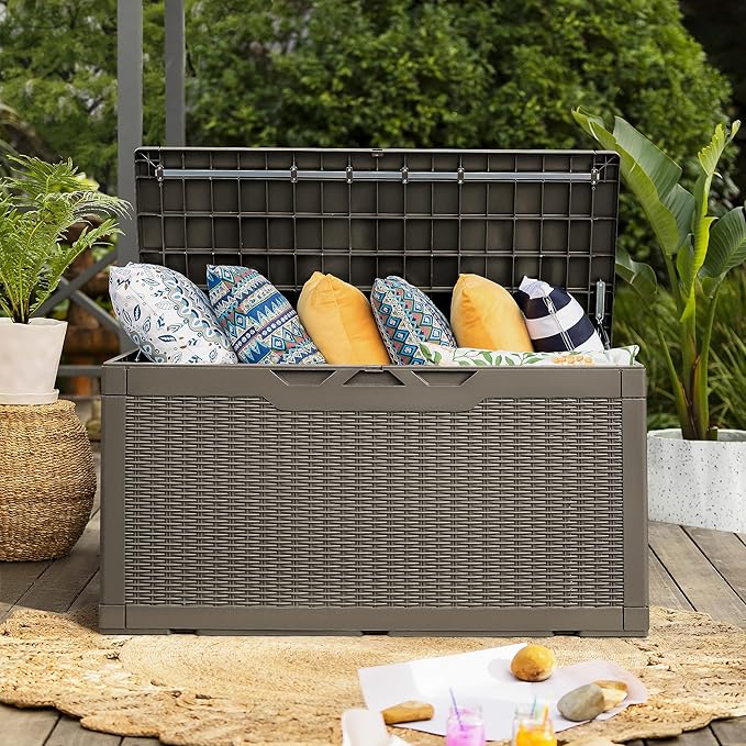 Flamaker Deck Box with Cushion 100 Gallon Waterproof Resin Storage Box with Air - Image 5