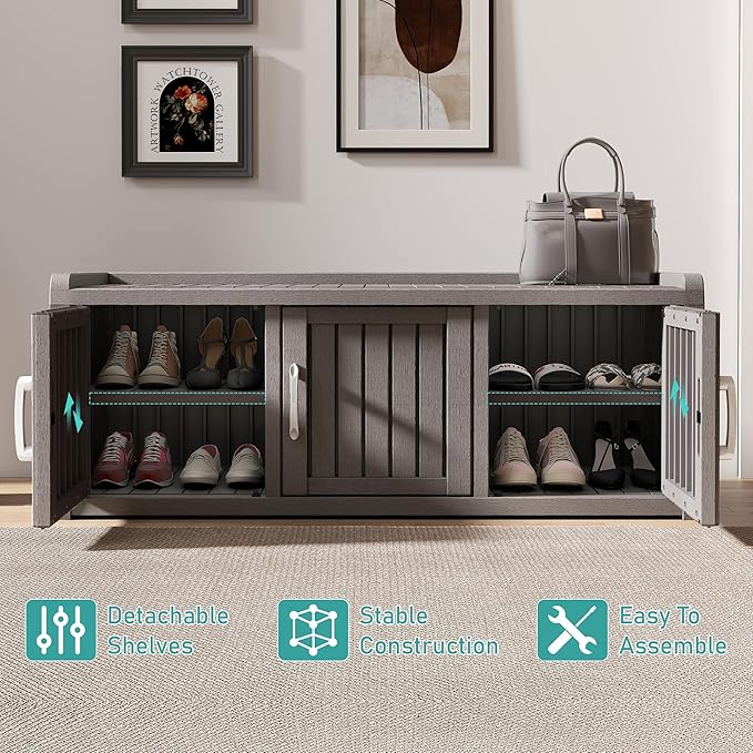 2-Tier Storage Bench, Waterproof UV-Resistant Outdoor Shoe Storage Cabinet - Image 5