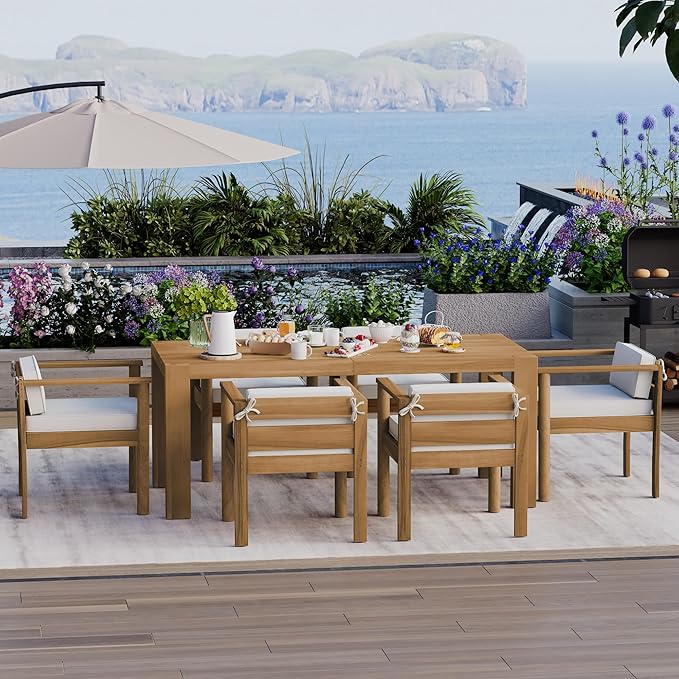 Merax 7-Piece Patio Dining Table Set, Outdoor Furniture Set - Image 7