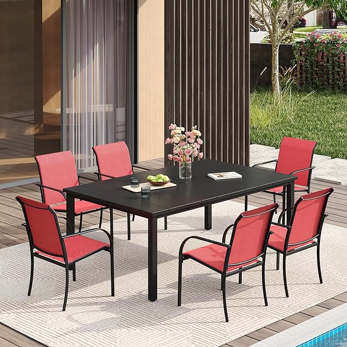 VICLLAX Patio Dining Set for 6, Outdoor Furniture Set Includes 63" Rectangle by HOME
