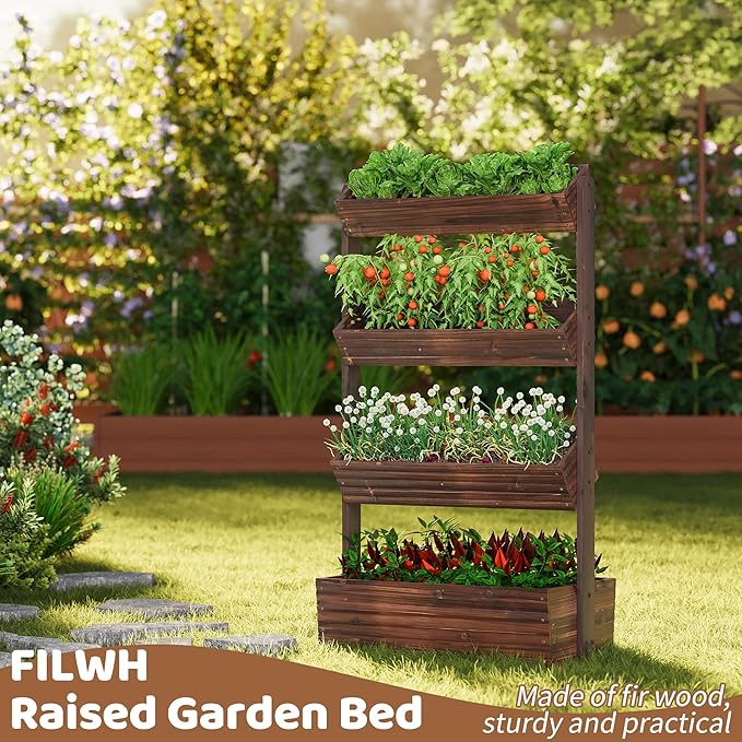 FILWH Wooden Raised Garden Bed Vertical Planter Box, Freestanding Plant Stand - Image 2