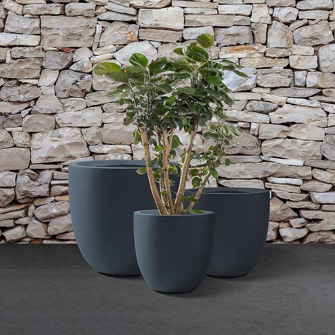 Kante 20", 13.4" Dia Round Concrete Planters, Outdoor Indoor Modern Decorative - Image 9