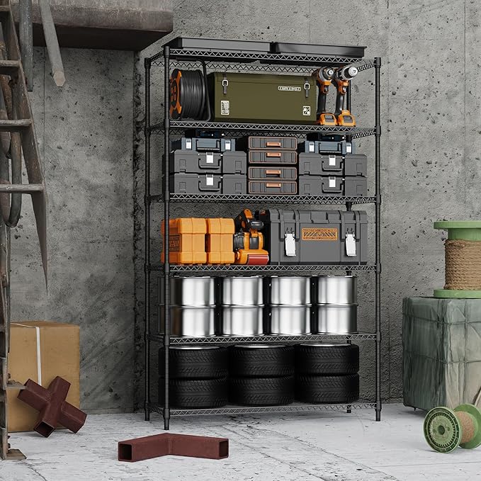 6 Tiers Storage Shelves Load 2100LBS, Metal Shelving Wire Metal Shelving Unit - Image 5