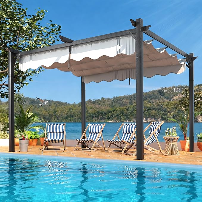 10'x12' Outdoor Pergola with Retractable Canopy, Patio Metal Heavy-Duty Gazebo - Image 6