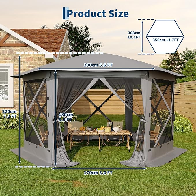 11.5x11.5FT 6-Sided Pop Up Gazebo Tent，One-Push Setup Canopy Tent - Image 6