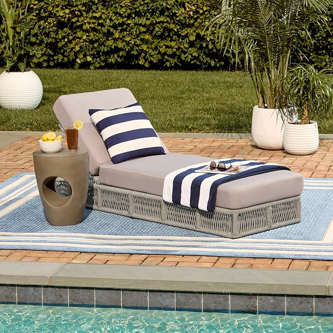 SAFAVIEH Outdoor Collection Gillian Grey Rope/Grey Cushion Chaise Lounge Chair - Image 6
