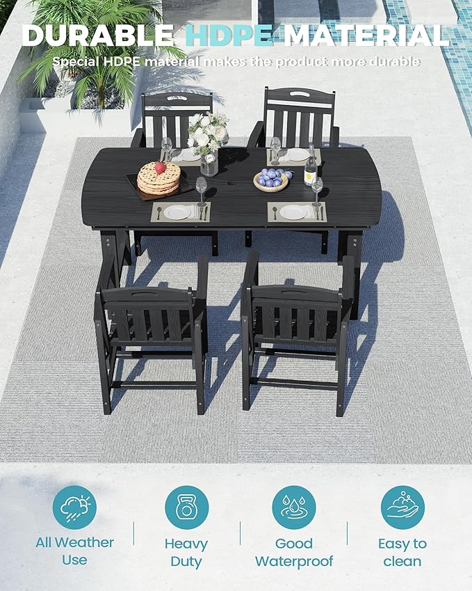 Ciokea HDPE Outdoor Dining Set, 5-Piece Patio Table and Chairs Set - Image 3