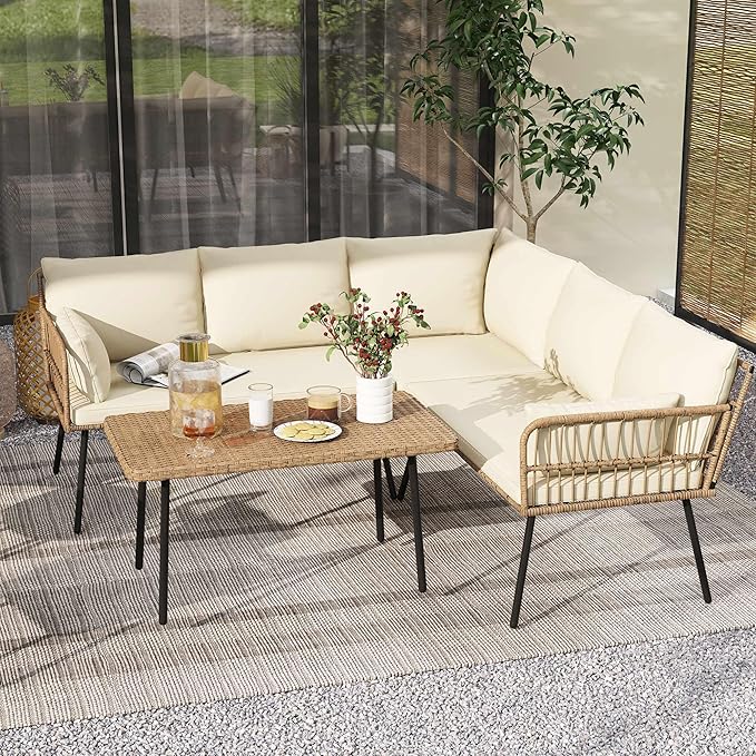 DWVO Patio Furniture Set, 4 Pieces Outdoor Patio Conversation Set, All-Weather by DWVO