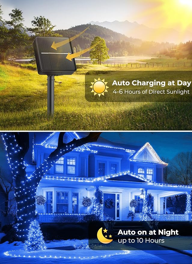 2-Pack 400LED 170FT Total Solar Outdoor Lights IP65 Waterproof Solar Powered - Image 5
