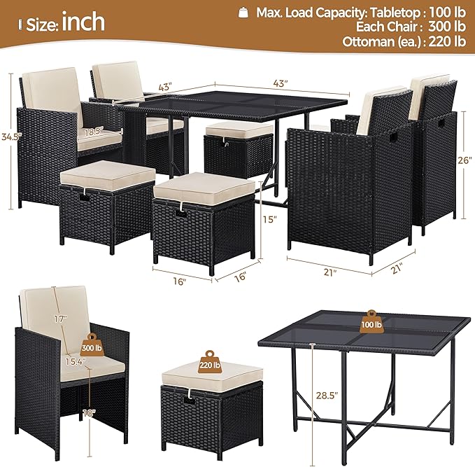 Yaheetech 9-Piece Patio Dining Sets, Outdoor Space Saving Rattan Chairs - Image 3