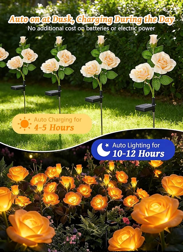 Brightown Outdoor Solar Flower Lights, 4 Pack Solar Garden Light - Image 4