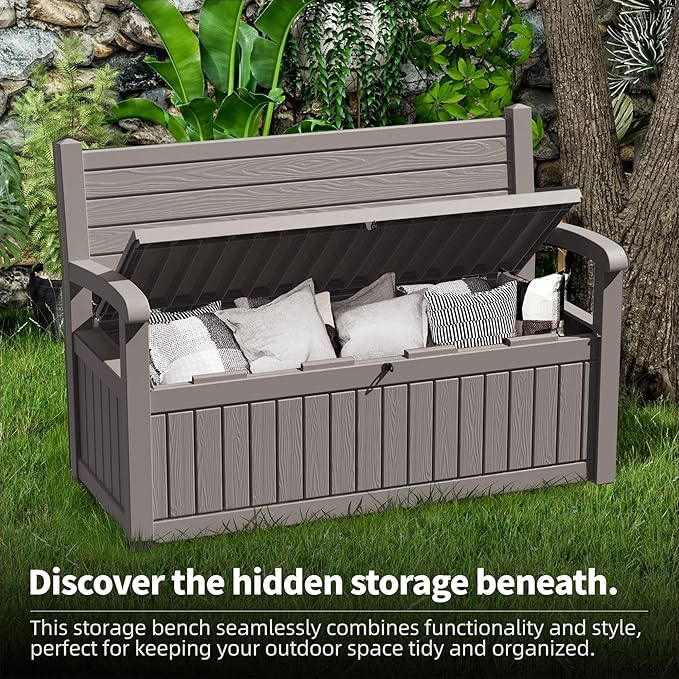 80 Gallon Outdoor Storage Bench Deck Box Waterproof Lockable, Outdoor Storage - Image 8