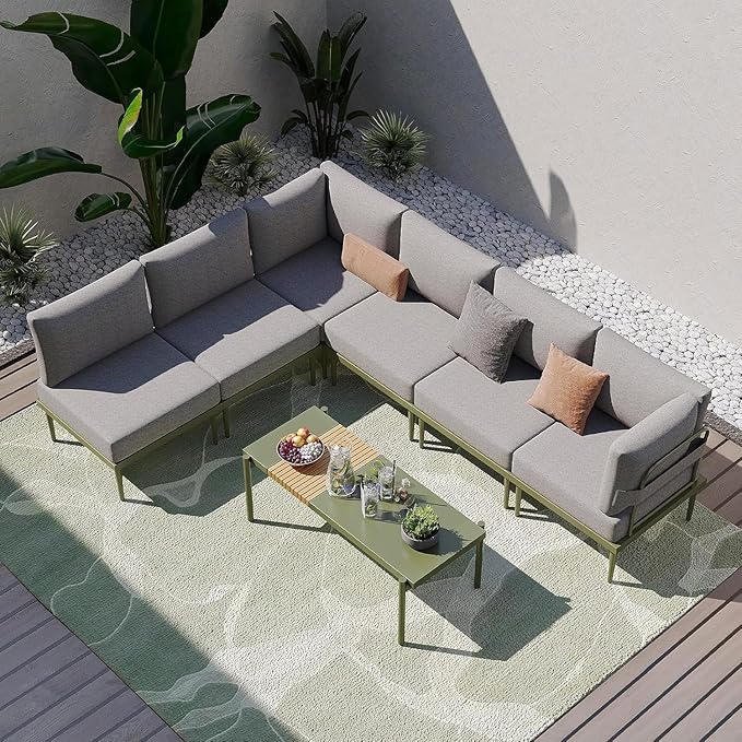 Sundale Outdoor 7 Pieces Metal Patio Furniture Set, Outdoor Sectional Sofa by SundaleOutdoor