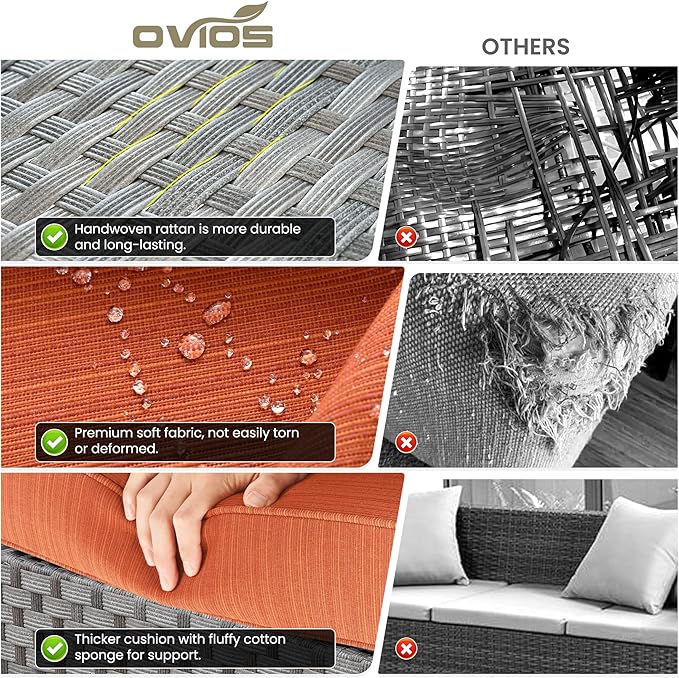 ovios 6 Pieces Patio Furniture Set, Outdoor Wicker Sectional Sofa - Image 8