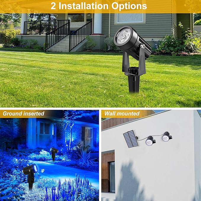 Blue Solar Spot Lights Outdoor, 2 Pack Solar Landscape Spotlights IP65 - Image 6