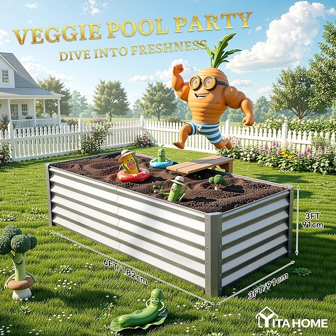 YITAHOME 6x3x3ft Large Raised Garden Bed Kit, Galvanized Metal Planter Box - Image 8