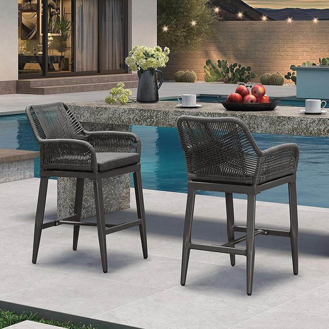 PURPLE LEAF Outdoor 24" Counter Height Bar Stools Chair Set of 2, All Weather - Image 3