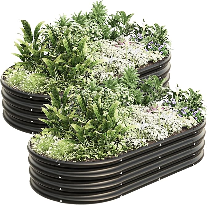 4x2x1ft-2pcs-Oval Raised Garden Bed Kit, Galvanized Planter Garden Boxes Outdoor by kingddeergardenbed
