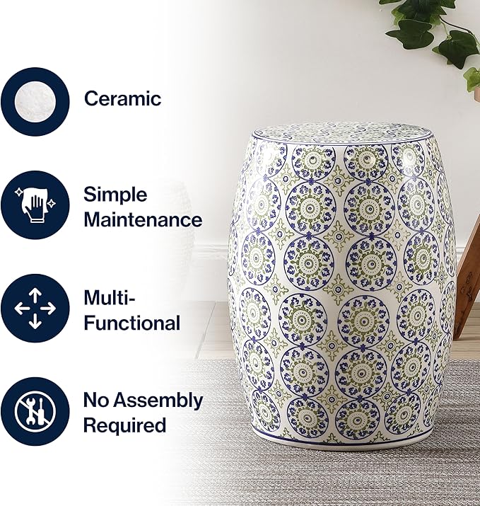 JONATHAN Y TBL1025A Lula 17.25" Suzani Ceramic Indoor/Outdoor Garden Stool - Image 6