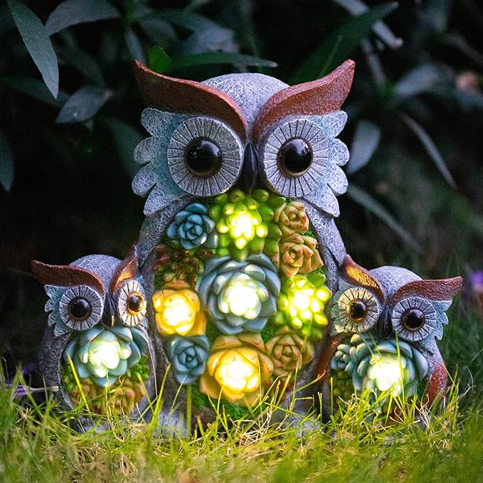 Solar Garden Statue Owl Decor – Cute Owl Family Figurines by Candieslife