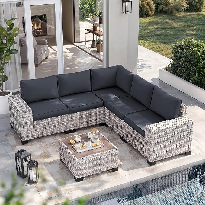 6-Piece Outdoor Patio Furniture Set Wicker Sectional Sofa Set, Patio by MuphyersPatioFurniture
