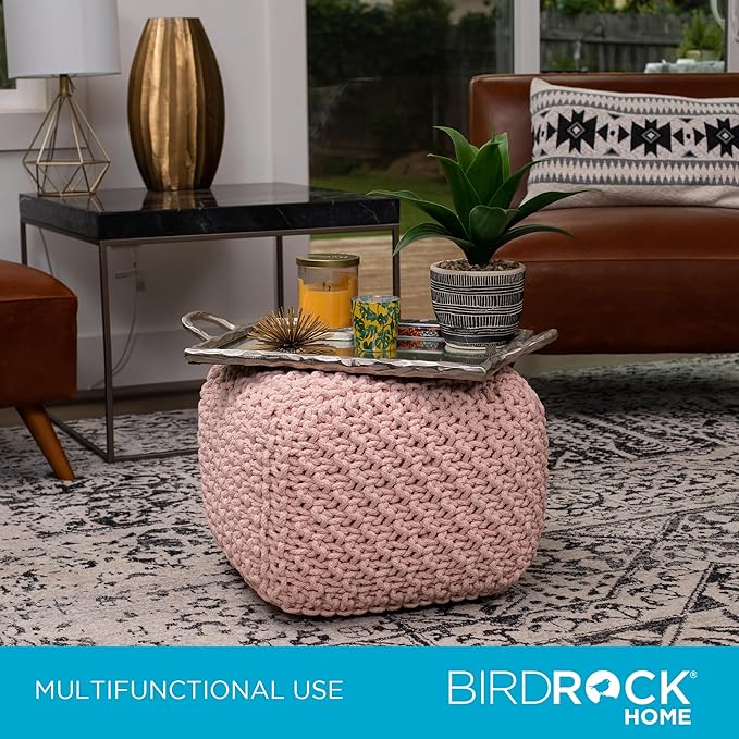 BIRDROCK HOME Square Pouf Ottoman | Cotton Braided Foot Stool - Image 6