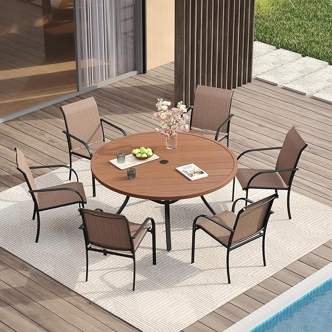 VICLLAX Patio Dining Set for 6, All Weather Metal Outdoor Furniture Set- 47" by HOME
