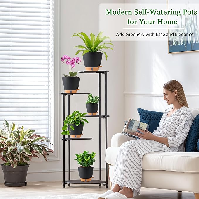 Self Watering Pots for Inoor Ourdoor Plants 8/7/6.5/6/5 Inch Plastic Planters - Image 4