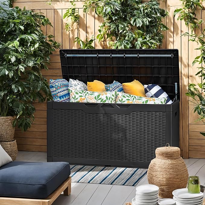 Flamaker Outdoor Storage Box 100 Gallon Waterproof Resin Deck Box Delivery Box - Image 2