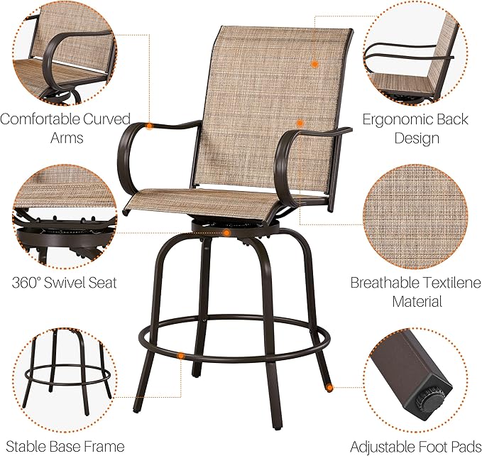Yaheetech Patio Swivel Barstools Outdoor Chairs Set of 6, High Bistro Stools - Image 5