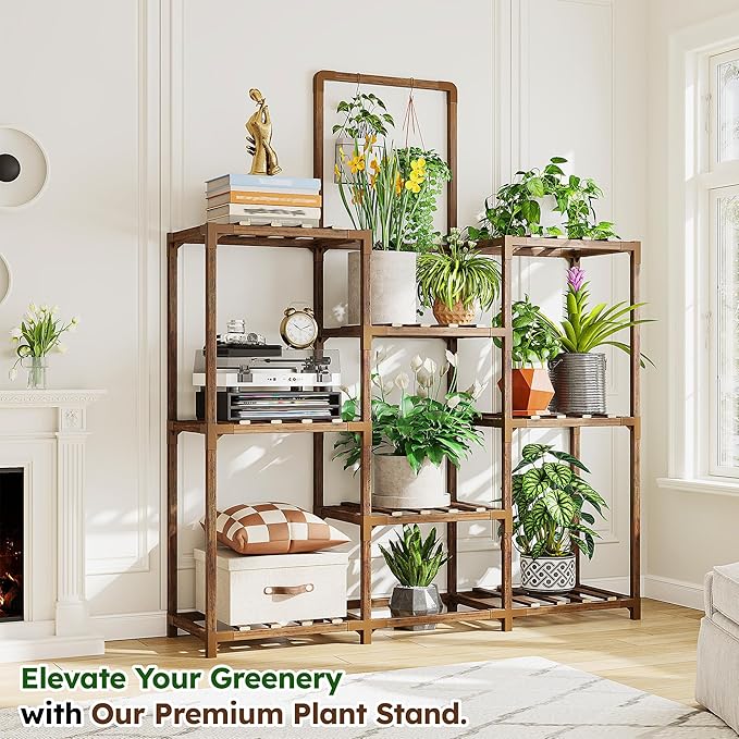 EnHomee Plant Stand Indoor Large Plant Stand Outdoor 5 Tiers Wood Tiered Plants - Image 2