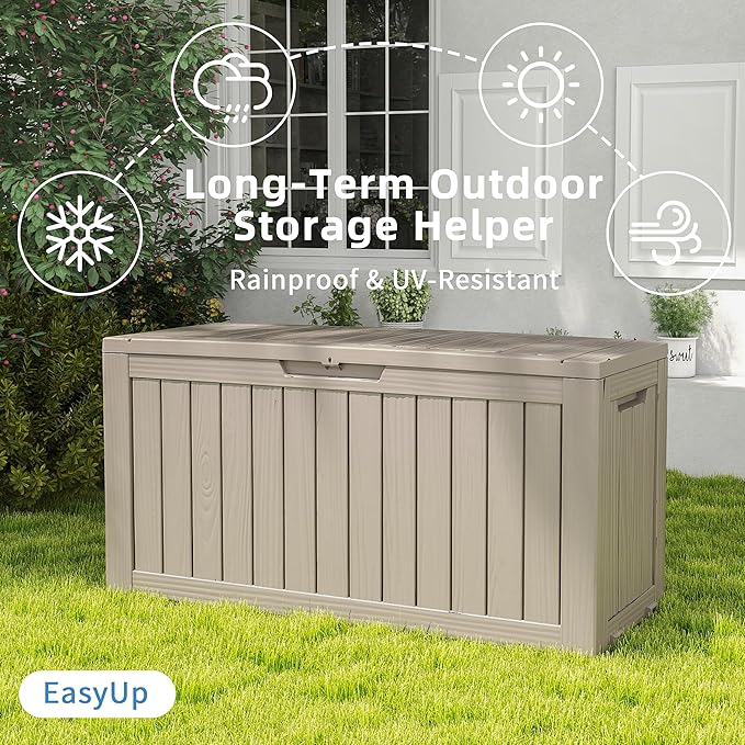 EasyUp 85 Gallon Outdoor Storage Box, Resin Waterproof UV-Resistant Deck Box - Image 5
