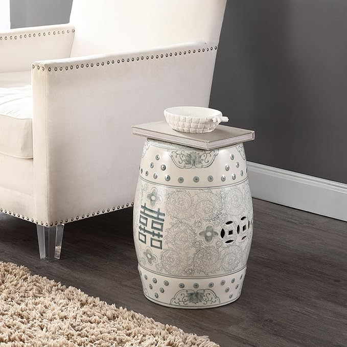 JONATHAN Y TBL1013C Double Happiness 18" Chinoiserie Ceramic Drum - Image 2