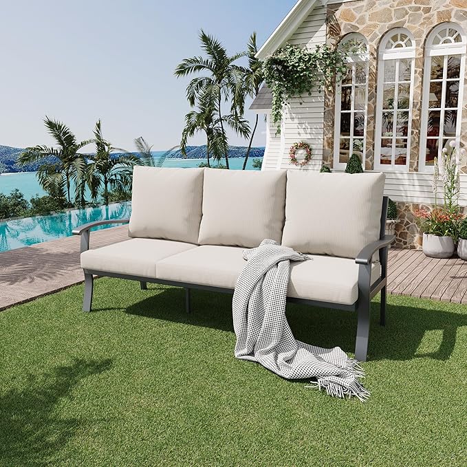 HOMREST Outdoor Couch Aluminum Patio Furniture Sofa, 3-Seat All-Weather Metal - Image 2