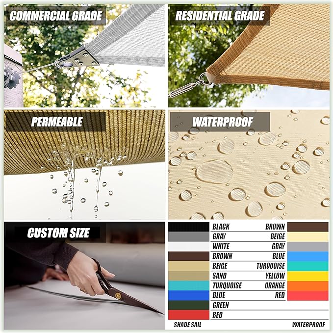 ColourTree 16' x 16' Beige Square Sun Shade Sail Mesh Canopy Fabric Cloth Screen - Image 4